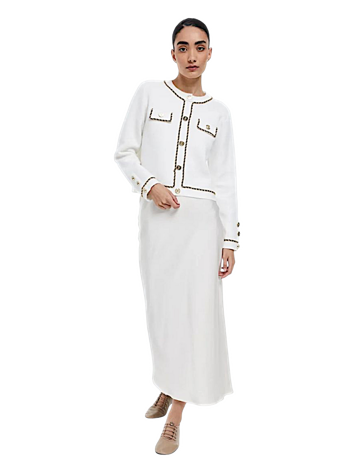 Jersey estilo Chaqueta co botones dorados.