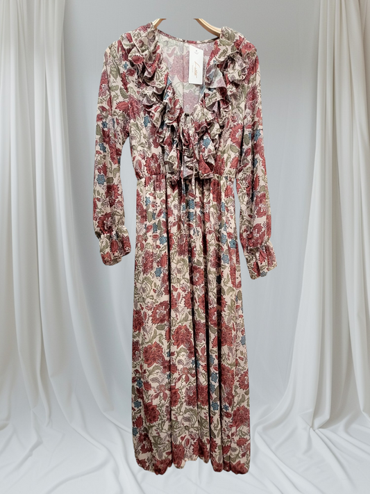 Vestido Estampado con Volantes en Escote