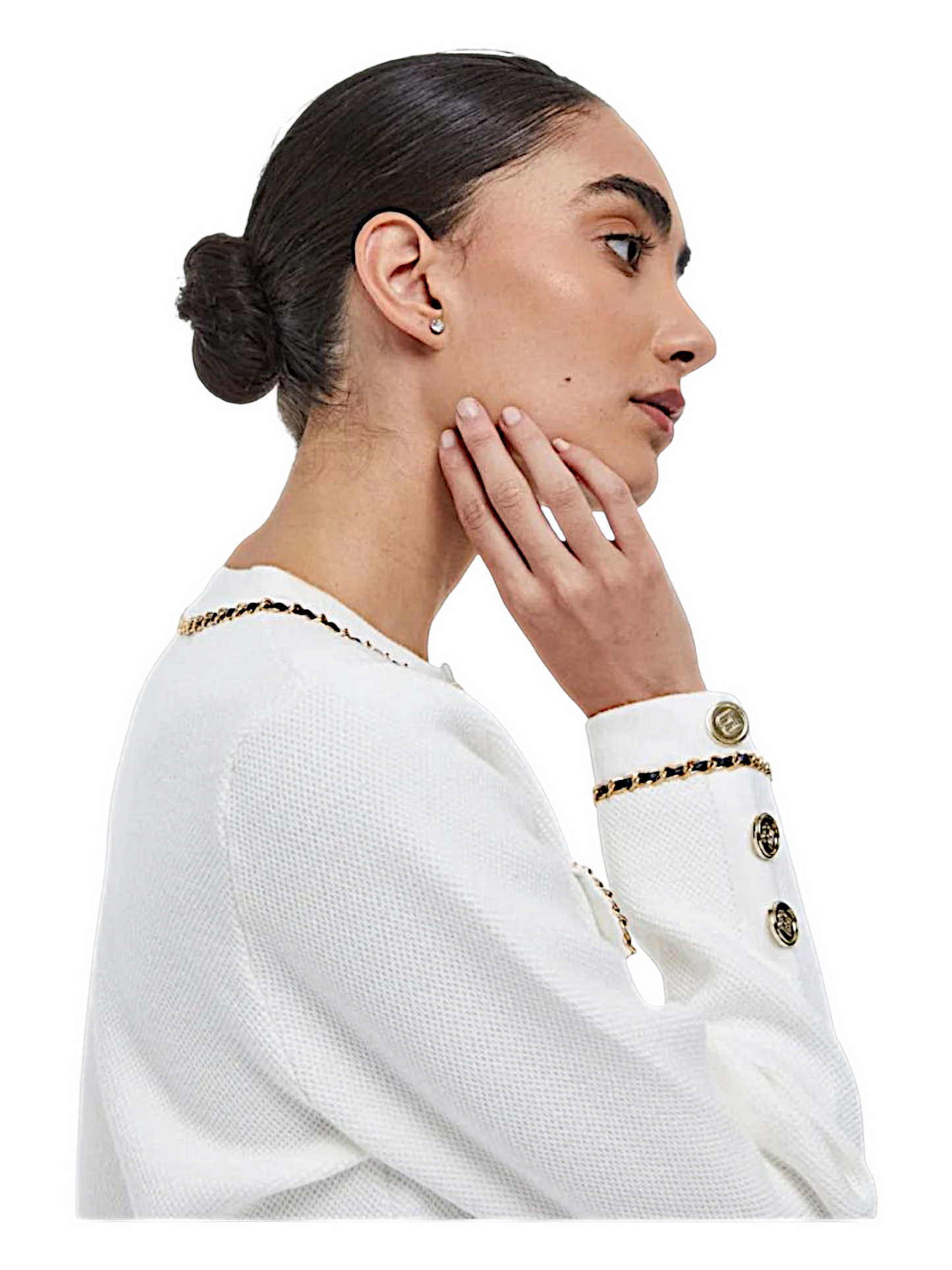 Jersey estilo Chaqueta co botones dorados.